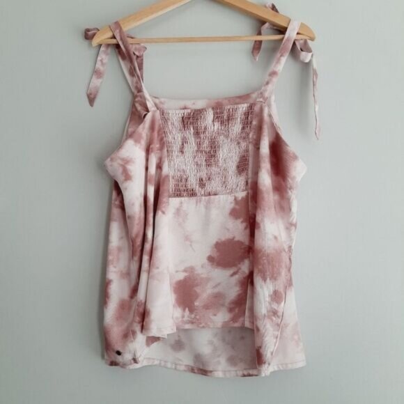 RIPZONE Tie-Dye Pink Tie Shoulder Tank Top Smocked Back Sz XL - Picture 7 of 13